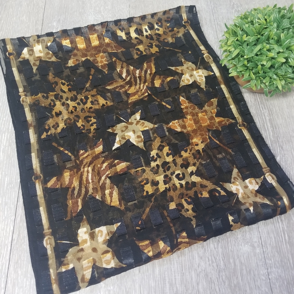 Sheer animal print metallic threads scarf